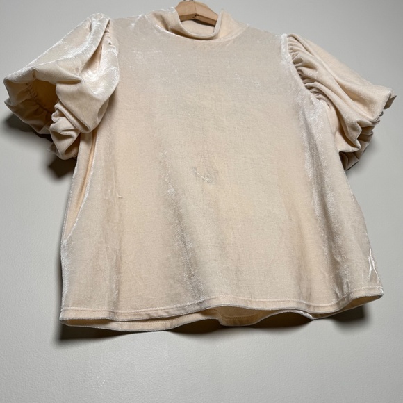 Free People Claudia Velvet Puff Sleeve Blouse in Champagne Toast Sz M - Picture 6 of 11
